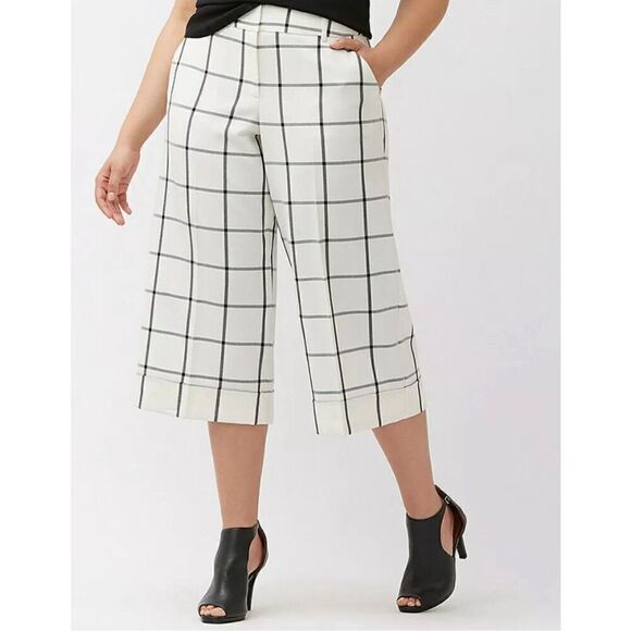 Lane Bryant Wide Leg Cuffed Cropped Plaid Pants 14 - Picture 2 of 11